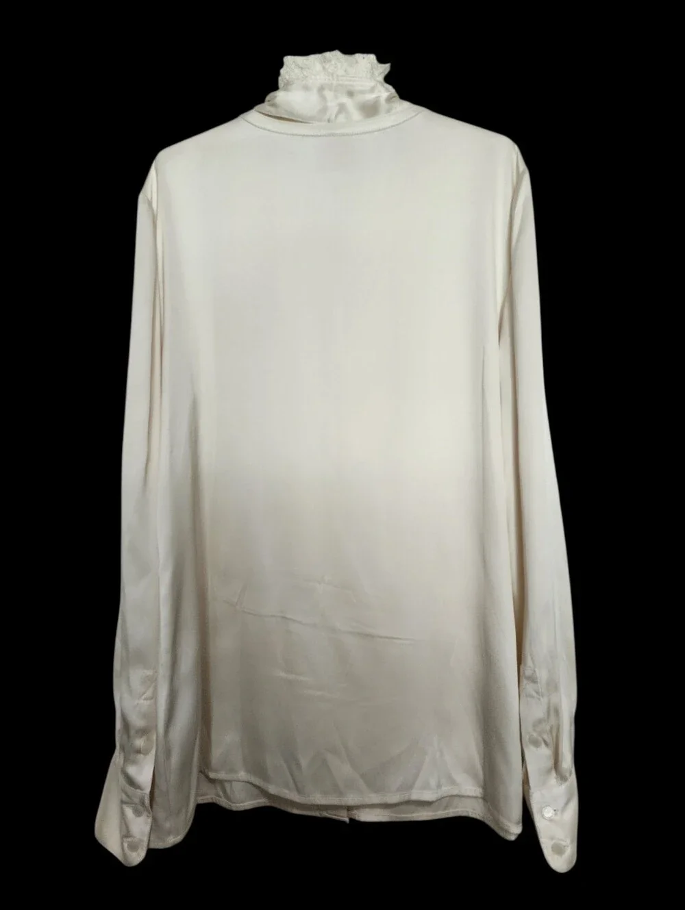 Tory Burch Cream Silk Removable Fringe Tie Bow Neck Blouse Long Sleeve SZ 14